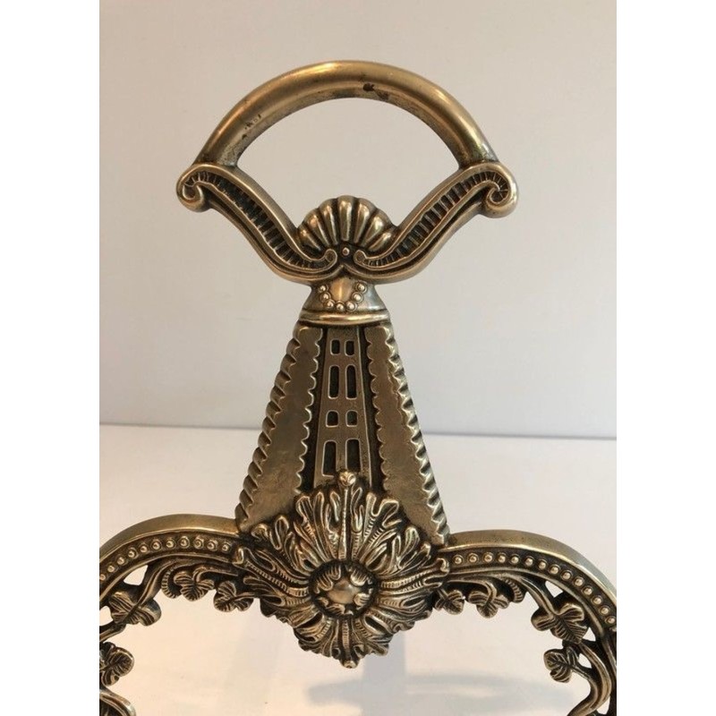 Pair of Neoclassical Bronze Andirons with Foliate Decoration and Scroll Feet. France. Circa 1900.