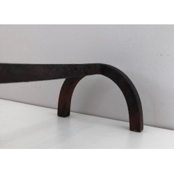 Pair of Modernist Brass and Wrought Iron Andirons with Ring Finials. Italy. Circa 1950.