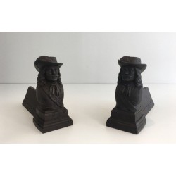 Pair of Cast Iron Musketeer Andirons, France, circa 1950