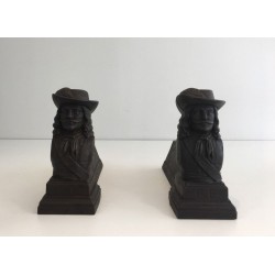Pair of Cast Iron Musketeer Andirons, France, circa 1950