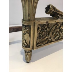 Pair of Empire-Style Bronze Chenets with Flambeau Finials and Chased Foliate Frieze, France, circa 1850