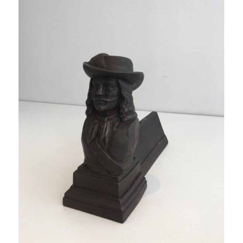 Pair of Cast Iron Musketeer Andirons, France, circa 1950