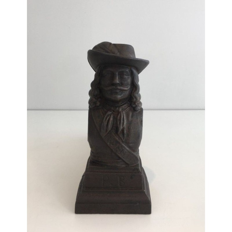 Pair of Cast Iron Musketeer Andirons, France, circa 1950