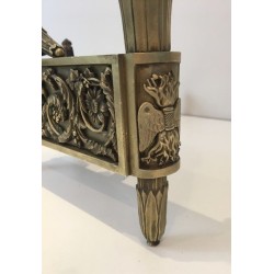 Pair of Empire-Style Bronze Chenets with Flambeau Finials and Chased Foliate Frieze, France, circa 1850