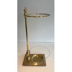 Neoclassical Brass Umbrella Stand with Ring Holder and Square Plinth Base, France, circa 1970
