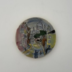 Decorative Ceramic Plate Depicting Montmartre, Signed L. Bemelans, Tapis Vert Vallauris, circa 1970