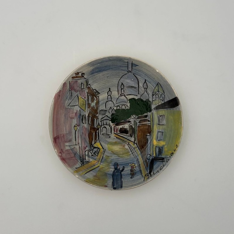 Decorative Ceramic Plate Depicting Montmartre, Signed L. Bemelans, Tapis Vert Vallauris, circa 1970