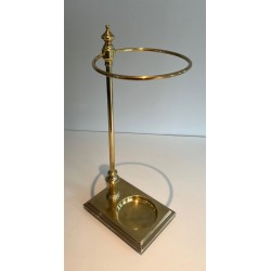 Neoclassical Brass Umbrella Stand with Ring Holder and Square Plinth Base, France, circa 1970