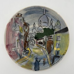 Decorative Ceramic Plate Depicting Montmartre, Signed L. Bemelans, Tapis Vert Vallauris, circa 1970