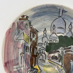 Decorative Ceramic Plate Depicting Montmartre, Signed L. Bemelans, Tapis Vert Vallauris, circa 1970