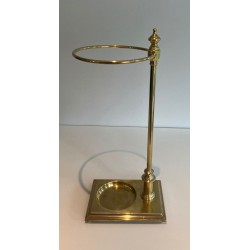 Neoclassical Brass Umbrella Stand with Ring Holder and Square Plinth Base, France, circa 1970