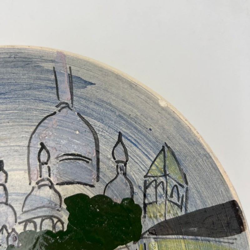 Decorative Ceramic Plate Depicting Montmartre, Signed L. Bemelans, Tapis Vert Vallauris, circa 1970