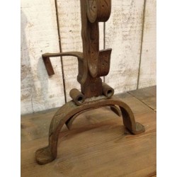 Monumental Pair of Wrought Iron Landiers with Twisted Shaft and Spit Hooks, France, circa 1900