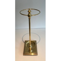 Neoclassical Brass Umbrella Stand with Ring Holder and Square Plinth Base, France, circa 1970