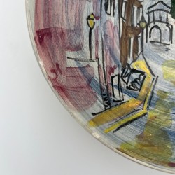 Decorative Ceramic Plate Depicting Montmartre, Signed L. Bemelans, Tapis Vert Vallauris, circa 1970