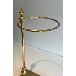 Neoclassical Brass Umbrella Stand with Ring Holder and Square Plinth Base, France, circa 1970