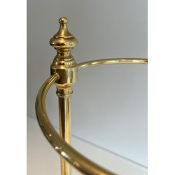 Neoclassical Brass Umbrella Stand with Ring Holder and Square Plinth Base, France, circa 1970