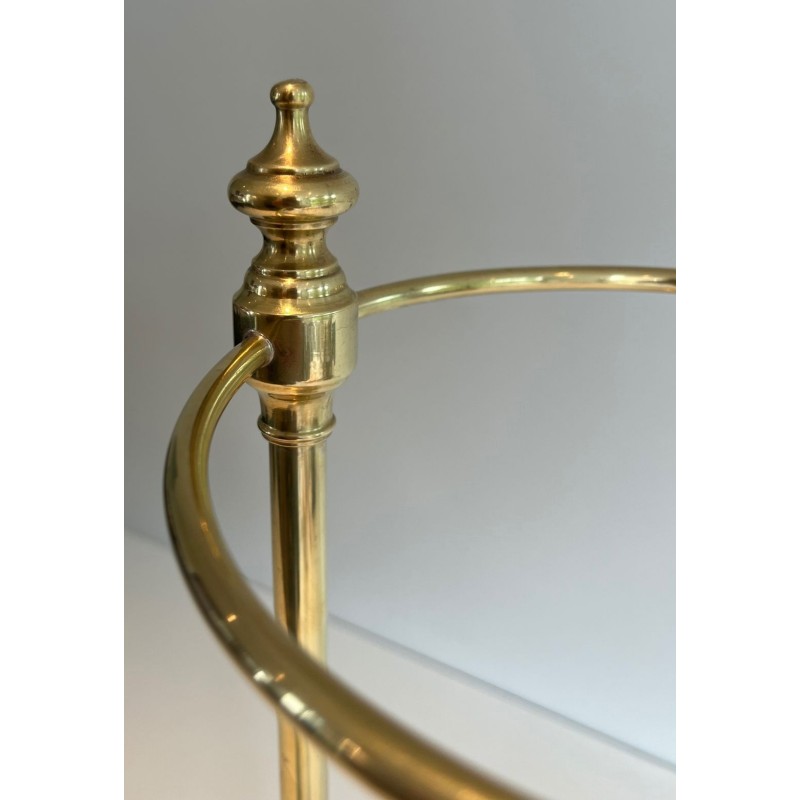 Neoclassical Brass Umbrella Stand with Ring Holder and Square Plinth Base, France, circa 1970
