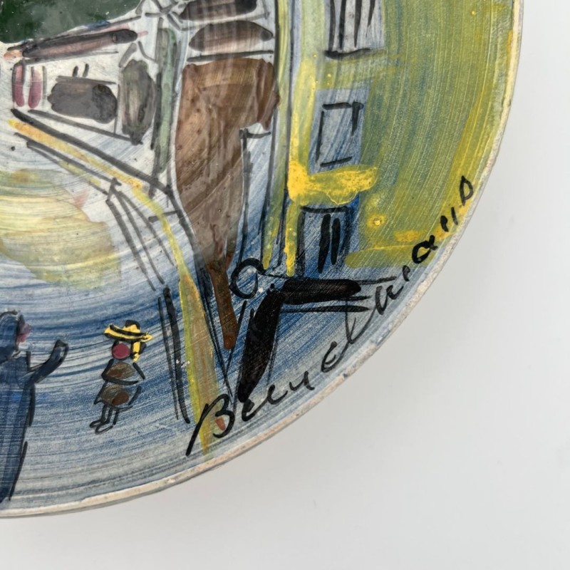 Decorative Ceramic Plate Depicting Montmartre, Signed L. Bemelans, Tapis Vert Vallauris, circa 1970