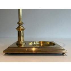 Neoclassical Brass Umbrella Stand with Ring Holder and Square Plinth Base, France, circa 1970