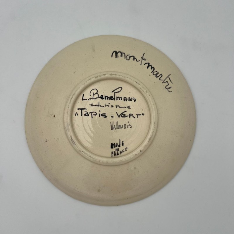 Decorative Ceramic Plate Depicting Montmartre, Signed L. Bemelans, Tapis Vert Vallauris, circa 1970