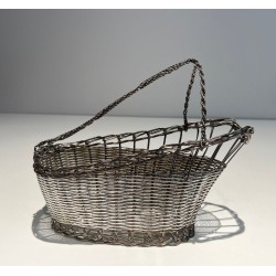 Silver-Plated Woven Wire Decanting Basket with Arched Handle, France, circa 1900