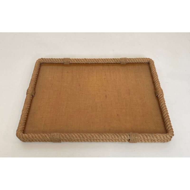 Plateau Rectangulaire en Corde et Plexiglass à Angles Coupés par Audoux-Minet, France, vers 1970