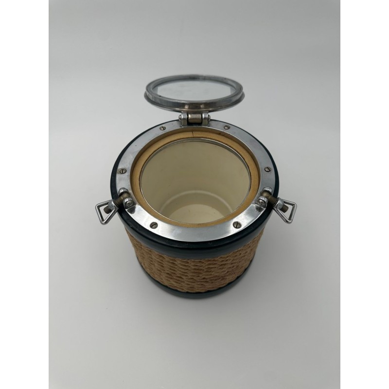 Chrome, Leather and Rope Ice Bucket in the Style of Jacques Adnet, France, circa 1950