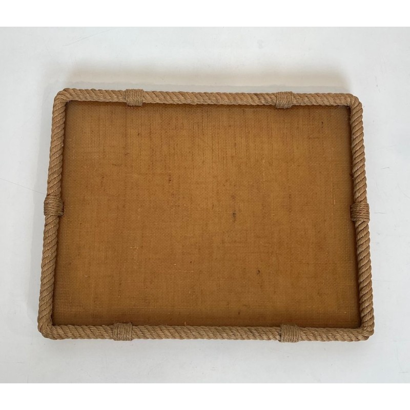 Plateau Rectangulaire en Corde et Plexiglass à Angles Coupés par Audoux-Minet, France, vers 1970
