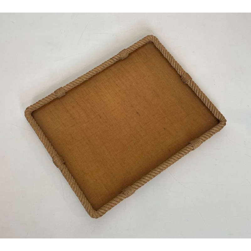 Plateau Rectangulaire en Corde et Plexiglass à Angles Coupés par Audoux-Minet, France, vers 1970
