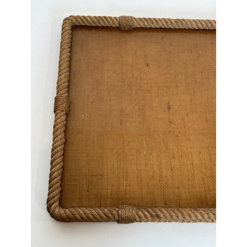 Plateau Rectangulaire en Corde et Plexiglass à Angles Coupés par Audoux-Minet, France, vers 1970
