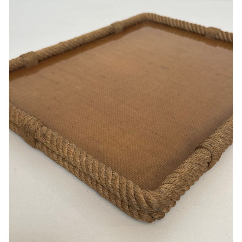 Plateau Rectangulaire en Corde et Plexiglass à Angles Coupés par Audoux-Minet, France, vers 1970
