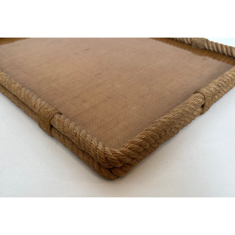 Rope and Lucite Rectangular Tray with Chamfered Corners by Audoux-Minet, France, circa 1970