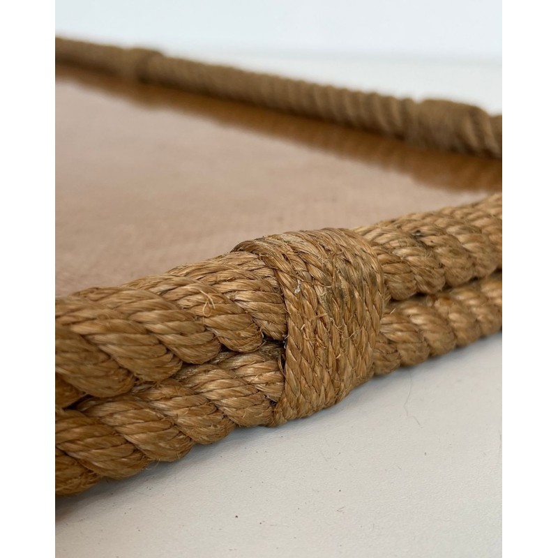 Rope and Lucite Rectangular Tray with Chamfered Corners by Audoux-Minet, France, circa 1970