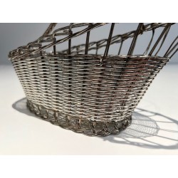 Panier Décanteur en Fil de Métal Argenté Tissé à Anse en Arceau, France, vers 1900