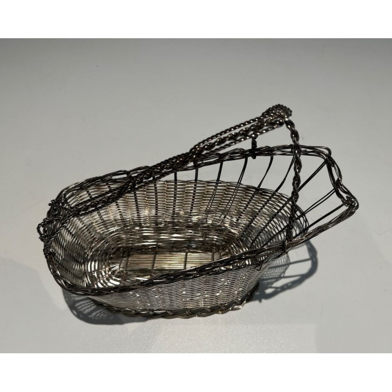Silver-Plated Woven Wire Decanting Basket with Arched Handle, France, circa 1900