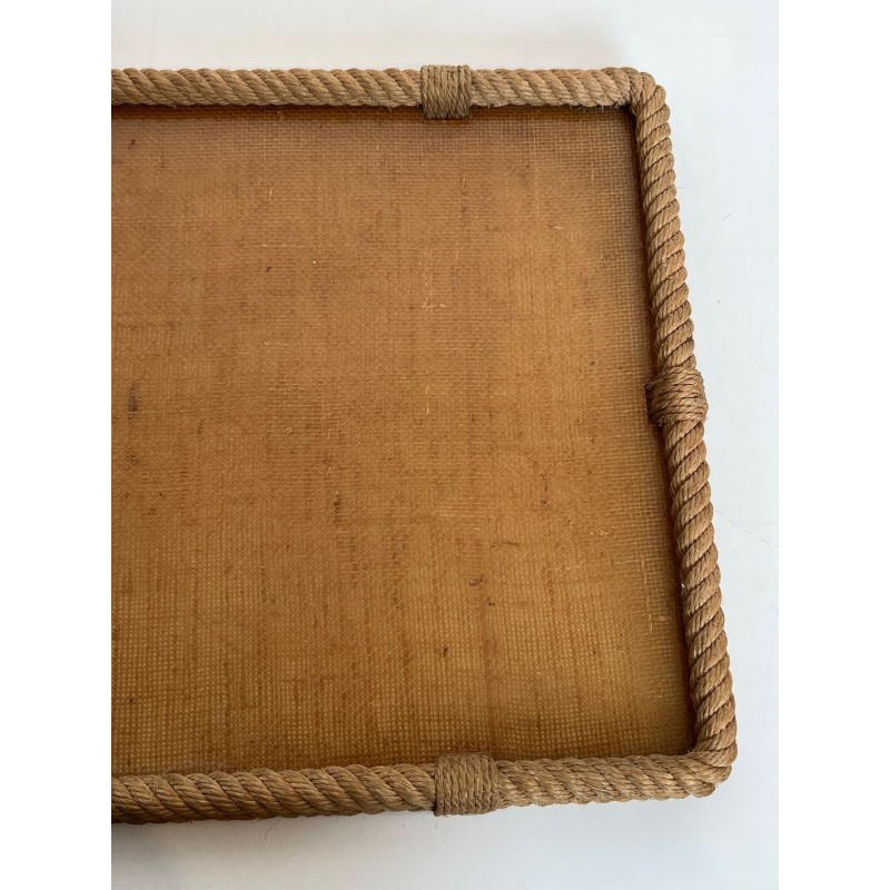 Plateau Rectangulaire en Corde et Plexiglass à Angles Coupés par Audoux-Minet, France, vers 1970