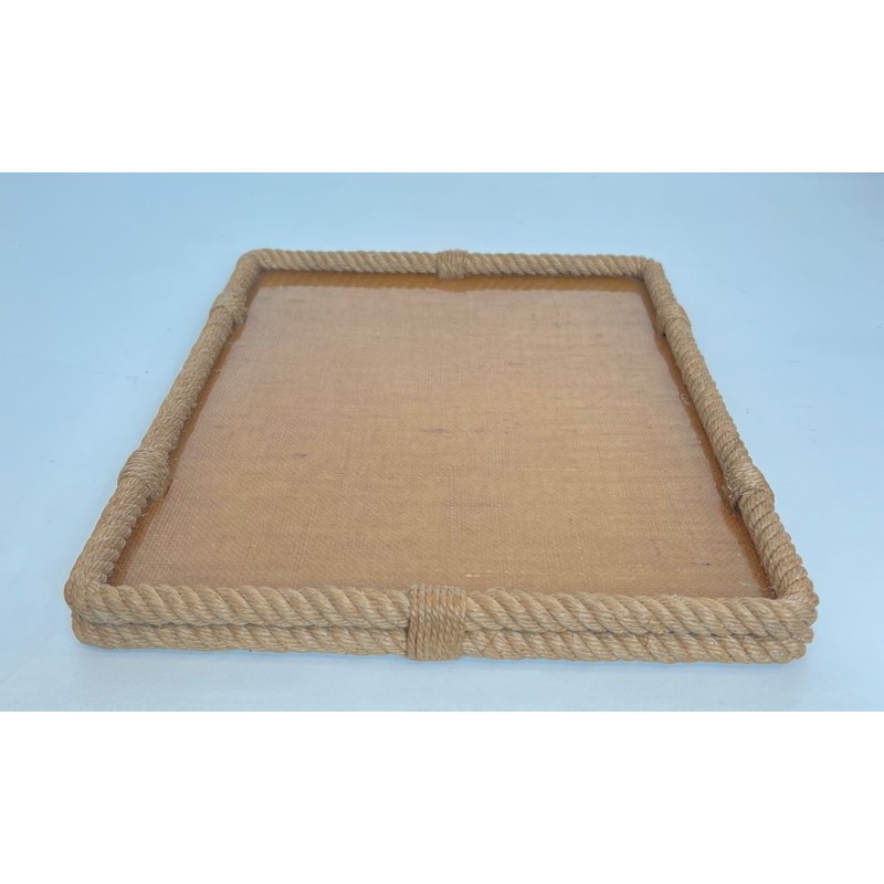 Rope and Lucite Rectangular Tray with Chamfered Corners by Audoux-Minet, France, circa 1970