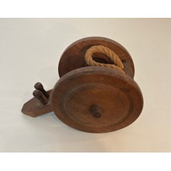 Cannon-Form Bottle Holder in Turned Wood and Rope by Audoux-Minet, France, circa 1970