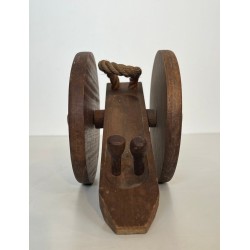 Cannon-Form Bottle Holder in Turned Wood and Rope by Audoux-Minet, France, circa 1970