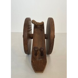Cannon-Form Bottle Holder in Turned Wood and Rope by Audoux-Minet, France, circa 1970