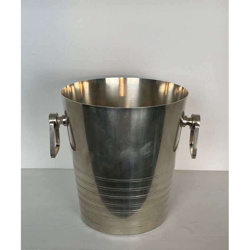 Seau à Champagne Art Déco en Métal Argenté à Anses en Anneau, France, vers 1930