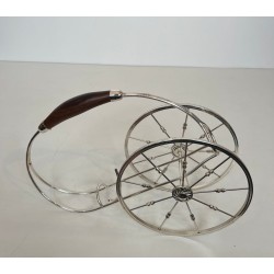 Silver-Plated Two-Wheeled Carriage Wine Bottle Holder with Leather Handle, France, circa 1970