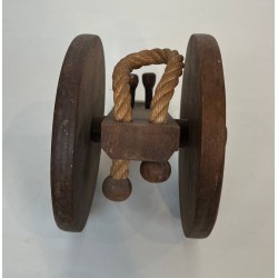 Cannon-Form Bottle Holder in Turned Wood and Rope by Audoux-Minet, France, circa 1970