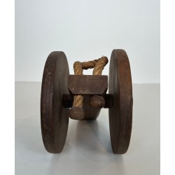 Cannon-Form Bottle Holder in Turned Wood and Rope by Audoux-Minet, France, circa 1970