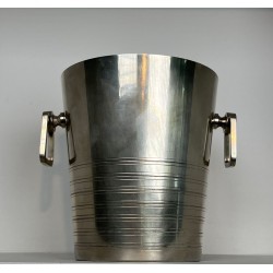 Seau à Champagne Art Déco en Métal Argenté à Anses en Anneau, France, vers 1930