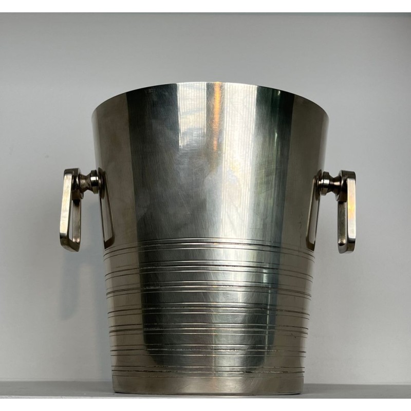 Seau à Champagne Art Déco en Métal Argenté à Anses en Anneau, France, vers 1930
