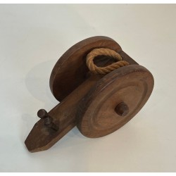 Cannon-Form Bottle Holder in Turned Wood and Rope by Audoux-Minet, France, circa 1970