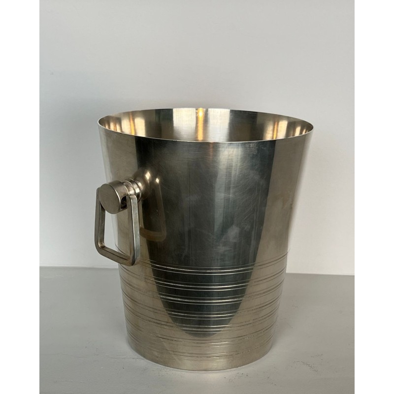 Seau à Champagne Art Déco en Métal Argenté à Anses en Anneau, France, vers 1930