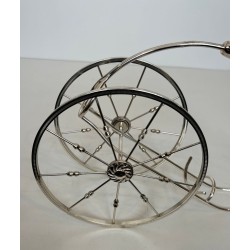 Silver-Plated Two-Wheeled Carriage Wine Bottle Holder with Leather Handle, France, circa 1970